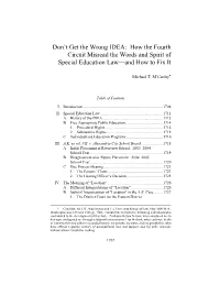Don't Get the Wrong IDEA: How the Fourth Circuit Misread the Words and Spirit of Special Education Law—And How to Fix It
