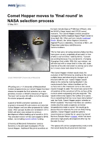 Comet Hopper Moves to 'Final Round' in NASA Selection Process 12 May 2011