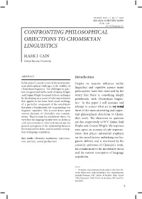 Confronting Philosophical Objections to Chomskyan Linguistics