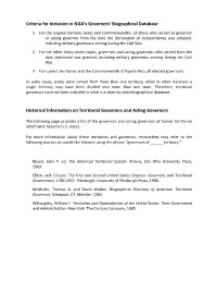 Criteria for Inclusion in NGA's Governors' Biographical Database
