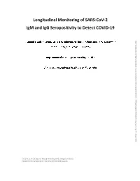 Longitudinal Monitoring of SARS-Cov-2 Igm and Igg Seropositivity to Detect COVID-19