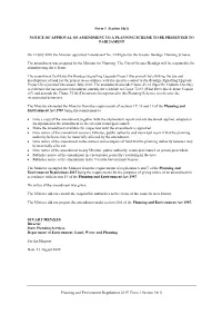 Notices of Approval of Amendments to Various Planning Schemes Under