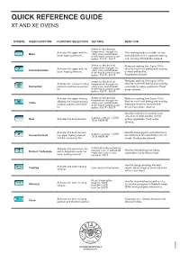 QUICK REFERENCE GUIDE XT and XE Ovens