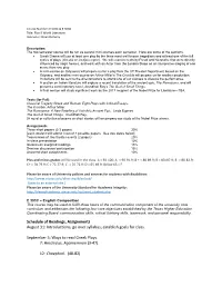 Schedule of Readings, Assignments August 31: Introductions, Go Over Syllabus, Establish Goals for Class