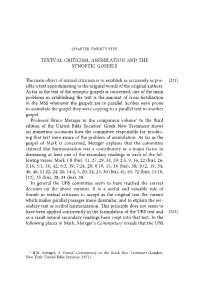 Textual Criticism, Assimilation and the Synoptic Gospels