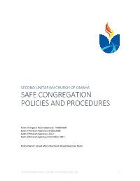 Second Unitarian Church of Omaha Safe Congregation Policies and Procedures