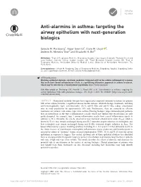 Anti-Alarmins in Asthma: Targeting the Airway Epithelium with Next-Generation Biologics
