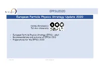 EPPSU2020 European Particle Physics Strategy Update 2020