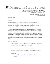 Montclair Public Schools Office of the Superintendent 22 V a L L E Y R Oad ~ M Ontclair , N E W J E R S E Y 0 7 0 4 2 Www