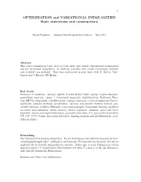 OPTIMIZATION and VARIATIONAL INEQUALITIES Basic Statements and Constructions
