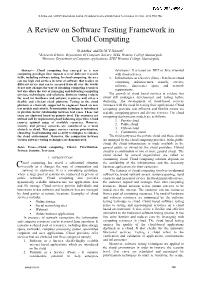A Review on Software Testing Framework in Cloud Computing