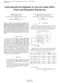 Experimental Investigation of Concrete Using Silica Fume and Expanded Polystyrene