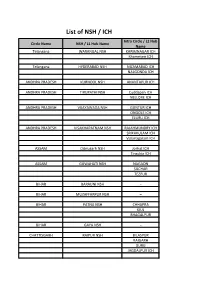 List of NSH / ICH Intra Circle / L2 Hub Circle Name NSH / L1 Hub Name Name Telangana WARANGAL NSH KARIMNAGAR ICH Khammam ICH