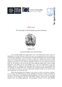 RED Letter the Newsletter of the Reading Experience Database