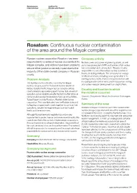 Rosatom: Continuous Nuclear Contamination of the Area Around the Mayak Complex