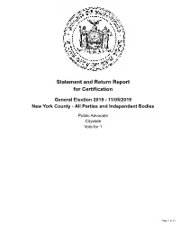 Statement and Return Report for Certification General Election 2019