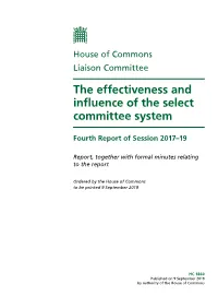 The Effectiveness and Influence of the Select Committee System