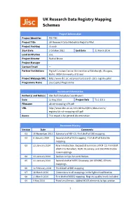 UK Research Data Registry Mapping Schemes