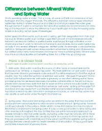 Difference Between Mineral Water and Spring Water Strictly Speaking, Water Is Water