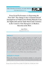 From Social Performance to Expressing the 'True Self': the Change in the Communicational Assumptions in Polish Letter-Writi