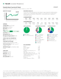 Manulife Global Franchise GIF Select GIF SELECT Investmentplus · Performance As at August 31, 2021 · Holdings As at July 31, 2021