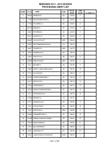 Mbbs/Bds 2013 - 2014 Session Provisional Merit List