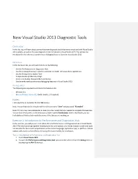 New Visual Studio 2013 Diagnostic Tools