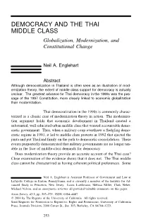 Democracy and the Thai Middle Class: Globalization, Modernization, And