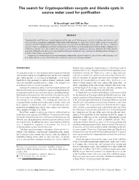 The Search for Cryptosporidium Oocysts and Giardia Cysts in Source Water Used for Purification