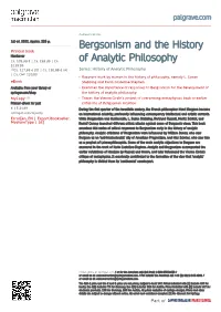Bergsonism and the History of Analytic Philosophy