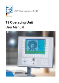 T8 Operating Unit User Manual Inhalt General Settings Reset