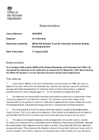 ADA3658 Chesham Grammar School Objection Determination