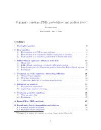 Continuity Equations, Pdes, Probabilities, and Gradient Flows