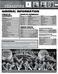 General Information Table of 2008-09 Schedule Date Competition Sponsor Location Contents Dec