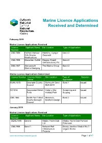 Marine Licence Applications Received and Determined
