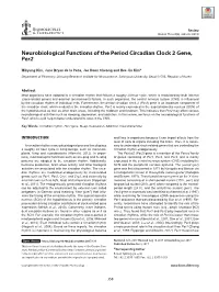Neurobiological Functions of the Period Circadian Clock 2 Gene, Per2