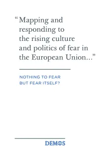 Mapping and Responding to the Rising Culture and Politics of Fear in the European Union…”