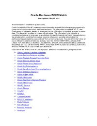 Oracle Hardware ECCN Matrix Last Updated: May 21, 2019