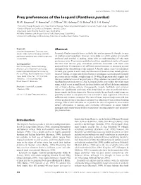 Prey Preferences of the Leopard (Panthera Pardus) M