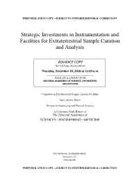 Strategic Investments in Instrumentation and Facilities for Extraterrestrial Sample Curation and Analysis