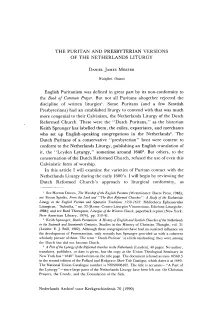 The Puritan and Presbyterian Versions of the Netherlands Liturgy