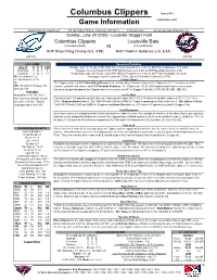 Columbus Clippers Game #81 Game Information Road Game #41