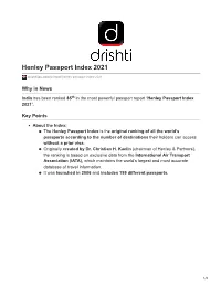 Henley Passport Index 2021