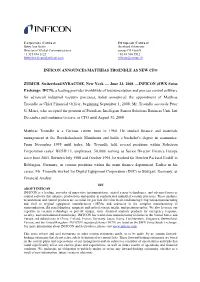 Inficon Announces Matthias Troendle As New Cfo Zurich