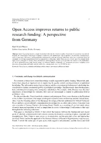 Open Access Improves Returns to Public Research Funding: a Perspective from Germany