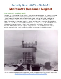 Security Now! #833 - 08-24-21 Microsoft’S Reasoned Neglect
