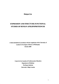 Expression and Structure-Functional Studies of Human Apolipoproteinciii