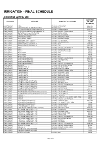 Irrigation - Final Schedule