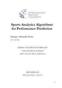 Sports Analytics Algorithms for Performance Prediction