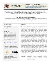 The Efforts of Talang Mamak Indigenous People to Maintain Their Existence in Customary Forest Resources Battle